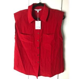 Walter Baker Women's Blouse Donatella Top M Red Sleeveless Pockets Button UP New